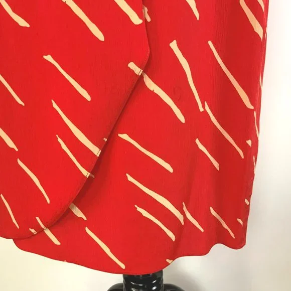 Vintage Christian Dior Red  Silk Wrap Front Midi Skirt Luxury Size 10 - Picture 16 of 16